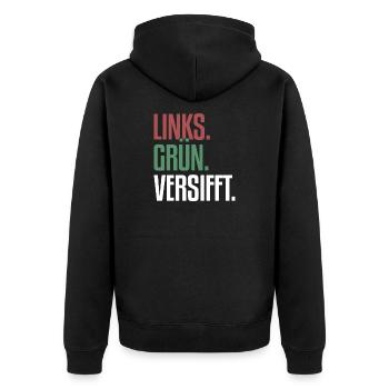Links Grün Versifft | Antirassismus, Gegen Rechts - Unisex Premium Bio Zip Hoodie - Schwarz - Hinten - Nico (187cm)