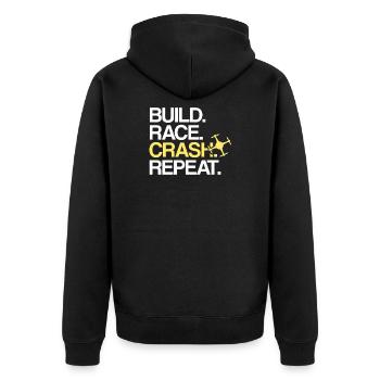 Build Race Crash Repeat | Drohne Drohnenpilot - Unisex Premium Bio Zip Hoodie - Schwarz - Hinten - Nico (187cm)