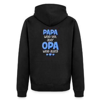 Opa weiß alles Großvater Enkel Enkelin Enkelkind - Unisex Premium Bio Zip Hoodie - Schwarz - Hinten - Nico (187cm)