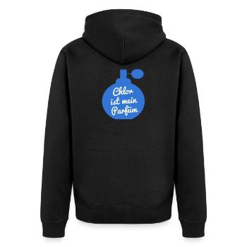 Chlor ist mein Parfüm Bademeister Schwimmer - Unisex Premium Bio Zip Hoodie - Schwarz - Hinten - Nico (187cm)