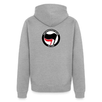 Antifaschistische Aktion Antifa Antifaschist - Unisex Premium Bio Zip Hoodie - Grau meliert - Hinten - Nico (187cm)