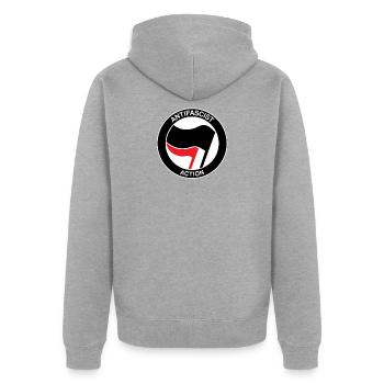 Antifaschistische Aktion Antifa Antifaschist - Unisex Premium Bio Zip Hoodie - Grau meliert - Hinten - Nico (187cm)