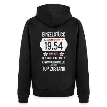 72. GEBURTSTAG 1954 EINZELSTÜCK PREISSCHILD - Unisex Premium Bio Zip Hoodie - Schwarz - Hinten - Nico (187cm)