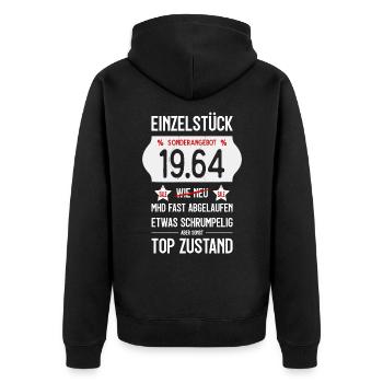 62. GEBURTSTAG 1964 EINZELSTÜCK PREISSCHILD - Unisex Premium Bio Zip Hoodie - Schwarz - Hinten - Nico (187cm)