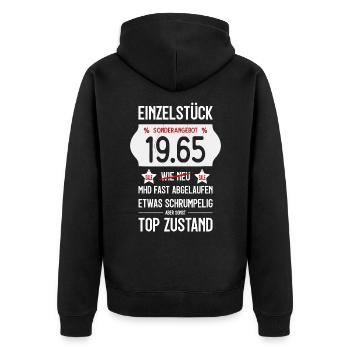 61. GEBURTSTAG 1965 EINZELSTÜCK PREISSCHILD - Unisex Premium Bio Zip Hoodie - Schwarz - Hinten - Nico (187cm)