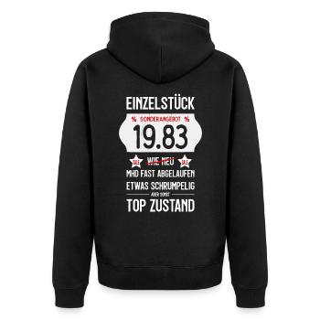 43. GEBURTSTAG 1983 EINZELSTÜCK PREISSCHILD - Unisex Premium Bio Zip Hoodie - Schwarz - Hinten - Nico (187cm)