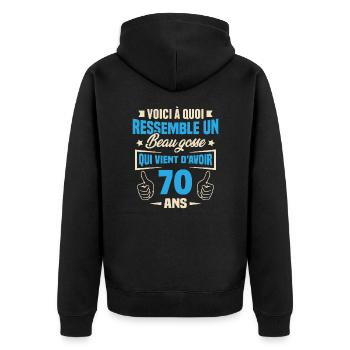 Cadeau Voici à Quoi Ressemble Un Beau Gosse 70 ans - Veste à capuche bio Premium Unisexe - noir - Dos - Nico (187cm)