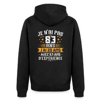Je n'ai pas 83 ans, Cadeau d'anniversaire 83 ans - Veste à capuche bio Premium Unisexe - noir - Dos - Nico (187cm)