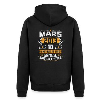 Rétro Cadeau D'anniversaire 10 Ans Mars 2013 - Veste à capuche bio Premium Unisexe - noir - Dos - Nico (187cm)