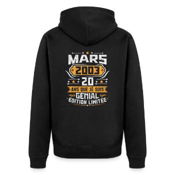 Rétro Cadeau D'anniversaire 20 Ans Mars 2003 - Veste à capuche bio Premium Unisexe - noir - Dos - Nico (187cm)