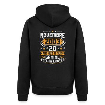 Rétro Cadeau D'anniversaire 20 Ans Novembre 2003 - Veste à capuche bio Premium Unisexe - noir - Dos - Nico (187cm)