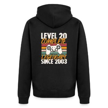 Geburtstagsgeschenk, Level 20 Complete 2003 - Unisex Premium Bio Zip Hoodie - Schwarz - Hinten - Nico (187cm)