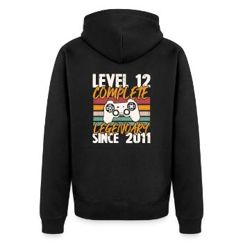 Geburtstagsgeschenk, Level 12 Complete 2011 - Unisex Premium Bio Zip Hoodie - Schwarz - Hinten - Nico (187cm)