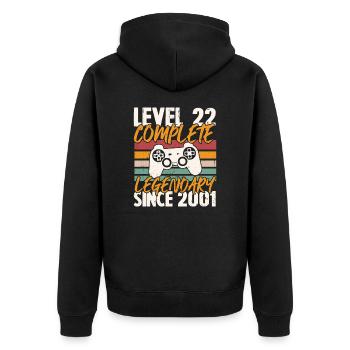 Geburtstagsgeschenk, Level 22 Complete 2001 - Unisex Premium Bio Zip Hoodie - Schwarz - Hinten - Nico (187cm)