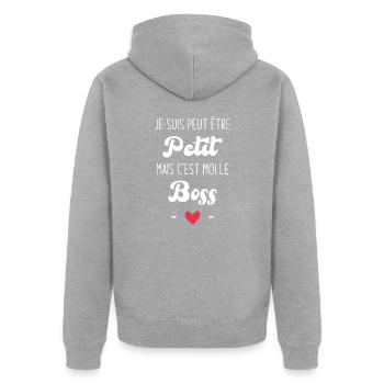 Je suis peut-être petit mais c'est moi le boss - Veste à capuche bio Premium Unisexe - gris chiné - Dos - Nico (187cm)