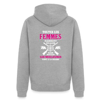 Les meilleures femmes vont á la chasse - Veste à capuche bio Premium Unisexe - gris chiné - Dos - Nico (187cm)