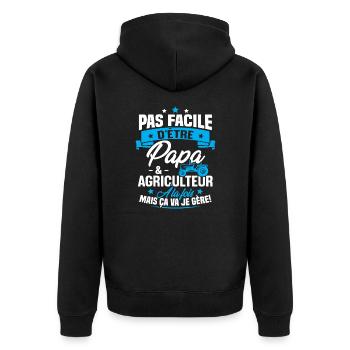 Pas facile d'être papa et agriculteur - Veste à capuche bio Premium Unisexe - noir - Dos - Nico (187cm)