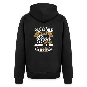 Pas facile d'être papa et agriculteur - Veste à capuche bio Premium Unisexe - noir - Dos - Nico (187cm)