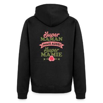 Super Maman mais aussi super Mamie - Veste à capuche bio Premium Unisexe - noir - Dos - Nico (187cm)