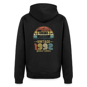 Vintage-Kassette 1992 - Unisex Premium Bio Zip Hoodie - Schwarz - Hinten - Nico (187cm)