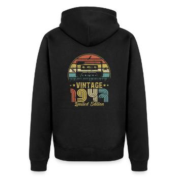 Vintage-Kassette 1947 - Unisex Premium Bio Zip Hoodie - Schwarz - Hinten - Nico (187cm)