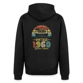 Vintage-Kassette 1960 - Unisex Premium Bio Zip Hoodie - Schwarz - Hinten - Nico (187cm)