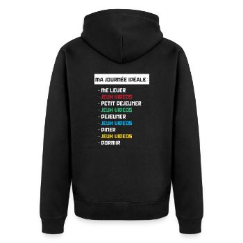 T shirt geek ma journée idéale - Veste à capuche bio Premium Unisexe - noir - Dos - Nico (187cm)