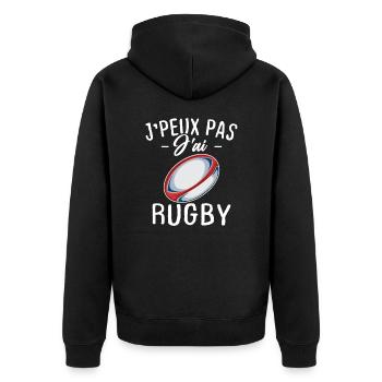 Ich kann nicht Rugby haben - Unisex Premium Bio Zip Hoodie - Schwarz - Hinten - Nico (187cm)