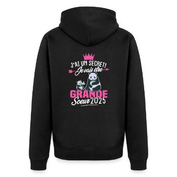 J'ai un secret Je Vais Être Grande Soeur 2025 - Veste à capuche bio Premium Unisexe - noir - Dos - Nico (187cm)