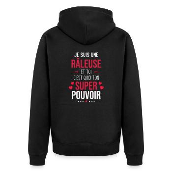 je suis Râleuse, toi c'est quoi ton super pouvoir - Veste à capuche bio Premium Unisexe - noir - Dos - Nico (187cm)