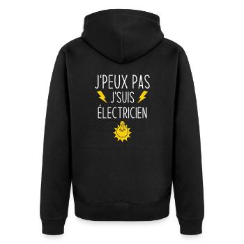 Ich kann nicht Ich bin Elektriker - Unisex Premium Bio Zip Hoodie - Schwarz - Hinten - Nico (187cm)