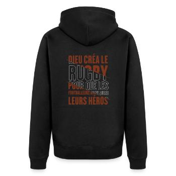 Dieu créa le rugby humour sport - Veste à capuche bio Premium Unisexe - noir - Dos - Nico (187cm)