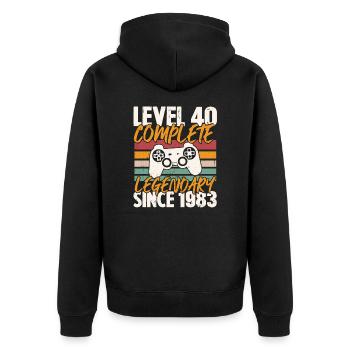 Geburtstagsgeschenk, Level 40 Complete 1983 - Unisex Premium Bio Zip Hoodie - Schwarz - Hinten - Nico (187cm)