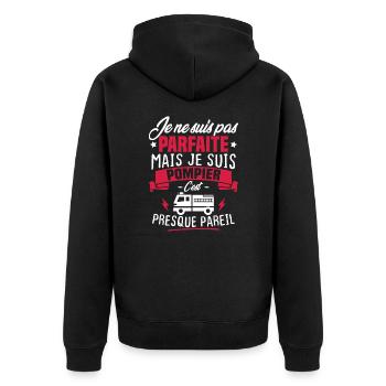 Pas parfaite mais je suis pompier - Cadeau pompier - Veste à capuche bio Premium Unisexe - noir - Dos - Nico (187cm)