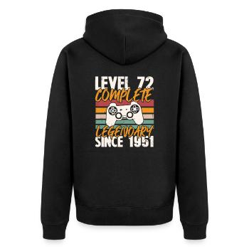 Birthday Gift, Level 72 Complete 1951 - Unisex Premium Organic Zip Hoodie - black - Back - Nico (187cm)