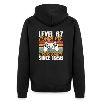 Birthday Present, Level 67 Complete 1956 - Unisex Premium Organic Zip Hoodie - black - Back - Nico (187cm)