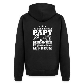 Papy et Jardinier - Veste à capuche bio Premium Unisexe - noir - Dos - Nico (187cm)
