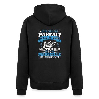 Pas parfait mais je suis supporter de marseille - Veste à capuche bio Premium Unisexe - noir - Dos - Nico (187cm)