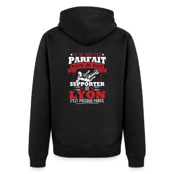 Pas parfait mais je suis supporter de Lyon - Veste à capuche bio Premium Unisexe - noir - Dos - Nico (187cm)
