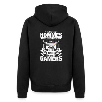 Hommes naissent égaux meilleurs deviennent gamers - Veste à capuche bio Premium Unisexe - noir - Dos - Nico (187cm)