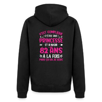 Une princesse et d'avoir 82 ans - Veste à capuche bio Premium Unisexe - noir - Dos - Nico (187cm)
