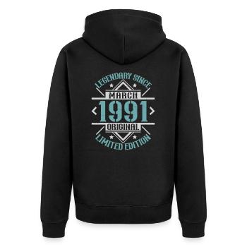 Legendär seit März 1991 limitierte Auflage - Unisex Premium Bio Zip Hoodie - Schwarz - Hinten - Nico (187cm)