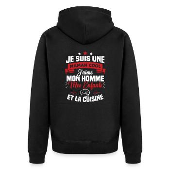 Une maman cool j'aime mon homme et la cuisine - Veste à capuche bio Premium Unisexe - noir - Dos - Nico (187cm)