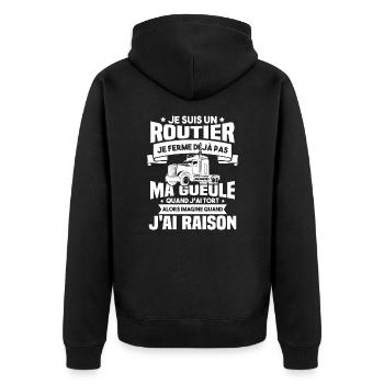 Je suis un routier, Humour routier - Veste à capuche bio Premium Unisexe - noir - Dos - Nico (187cm)