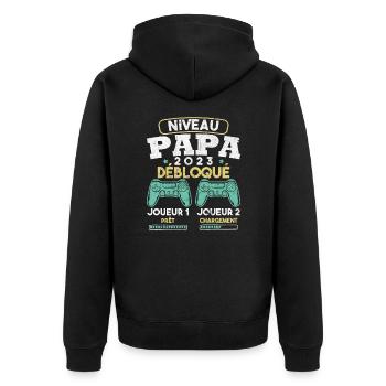 Niveau papa débloqué futur père 2023 - Veste à capuche bio Premium Unisexe - noir - Dos - Nico (187cm)