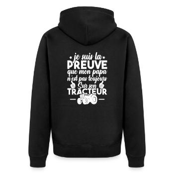 Preuve que mon papa tracteur, Papa agriculteur - Veste à capuche bio Premium Unisexe - noir - Dos - Nico (187cm)