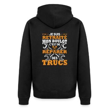 Retraité mon boulot est de réparer des trucs - Veste à capuche bio Premium Unisexe - noir - Dos - Nico (187cm)