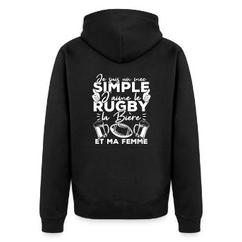 Mec simple j aime le rugby la bière et ma femme - Veste à capuche bio Premium Unisexe - noir - Dos - Nico (187cm)