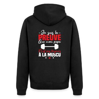 Preuve que mon papa muscu, Papa musclé - Veste à capuche bio Premium Unisexe - noir - Dos - Nico (187cm)