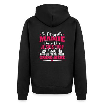 Je suis mamie trop cool, Cadeau pour cool mamie - Veste à capuche bio Premium Unisexe - noir - Dos - Nico (187cm)